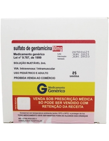 SULFATO DE GENTAMICINA 80MG2ML INJ C/100